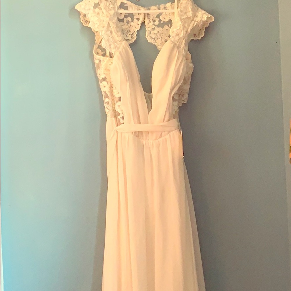 Soieblu white laced sleeve dress long